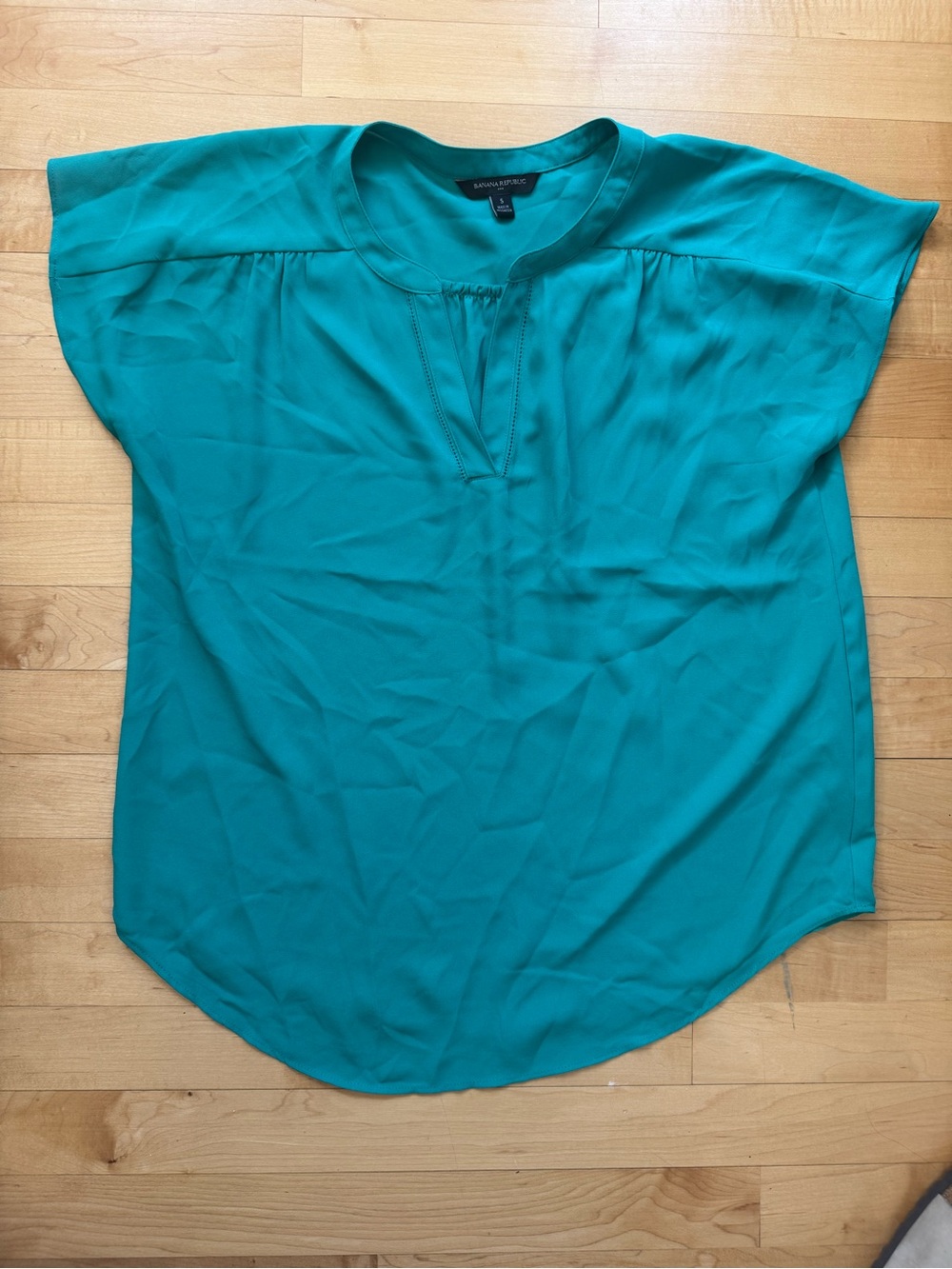 Banana Republic Teal Keyhole Cap-Sleeve Blouse
